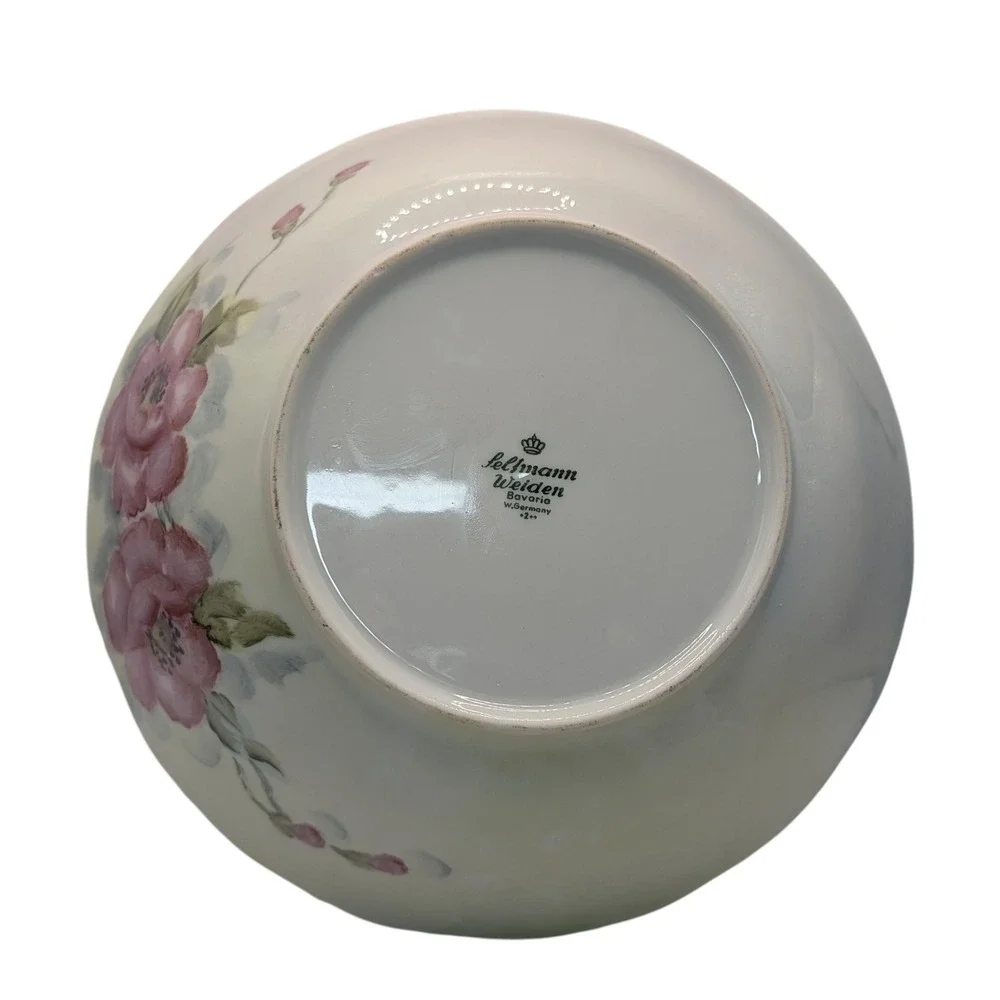 Vintage Seltmann Weiden Serving Bowl Green‎ Pink Floral Hand Painted Nine in SEE